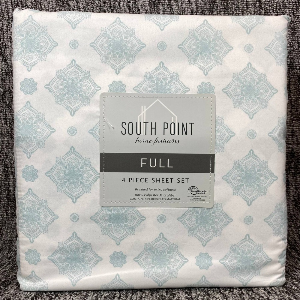 South Point Home‎ Fashions Full Sheet Set 4 Pc Microfiber Bombay Medallion Aqua